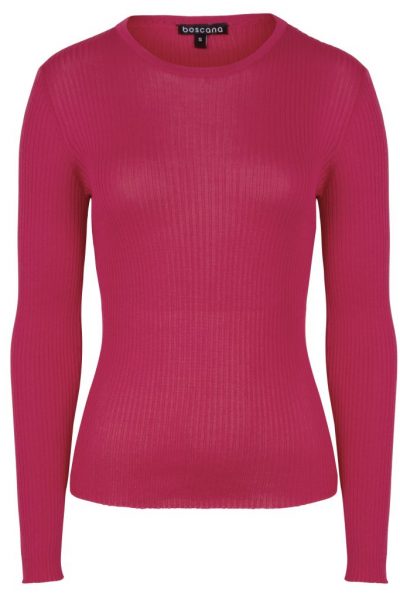 Pullover aus reiner Seide in einer feinen Rippqualität. Der Pullover ist in verschiedene Farben erhältlich. Die Passform ist enganliegen und der Pullover hat lange, schmale Ärmel ohne Bund und einem Rundhalsausschnitt aus.