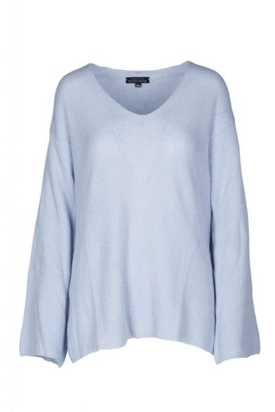 V-Ausschnittpullover aus Kaschmir und Seide gestrickt ohne Bund, leicht und angenehm zu tragen.