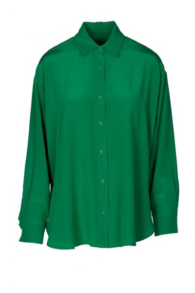Bluse aus reiner Seide in einem starken Grün, Oversized geschnitten, Knopfleiste, Manschette.
