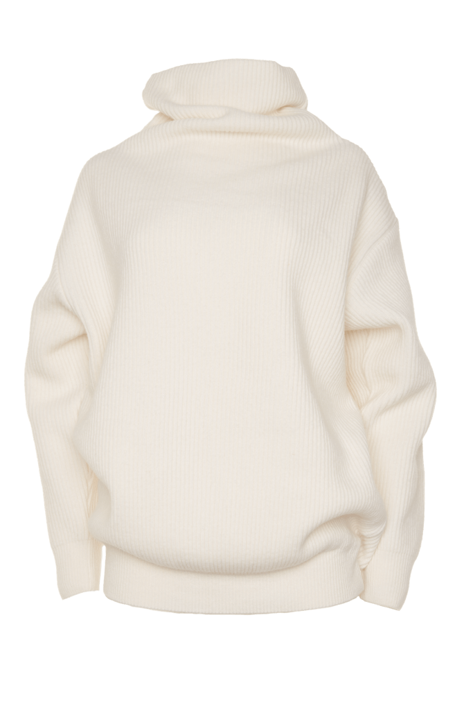 Unisex Pullover aus reiner feiner Wolle, gestrickt.locker fallender Rollkragen, überschnittene Schultern, weiter Rumpf.