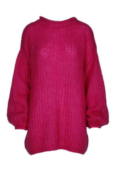 Oversize Pullover in Pink aus Mohair und Seide, Rundhals, Langer Arm mit Gummizug
