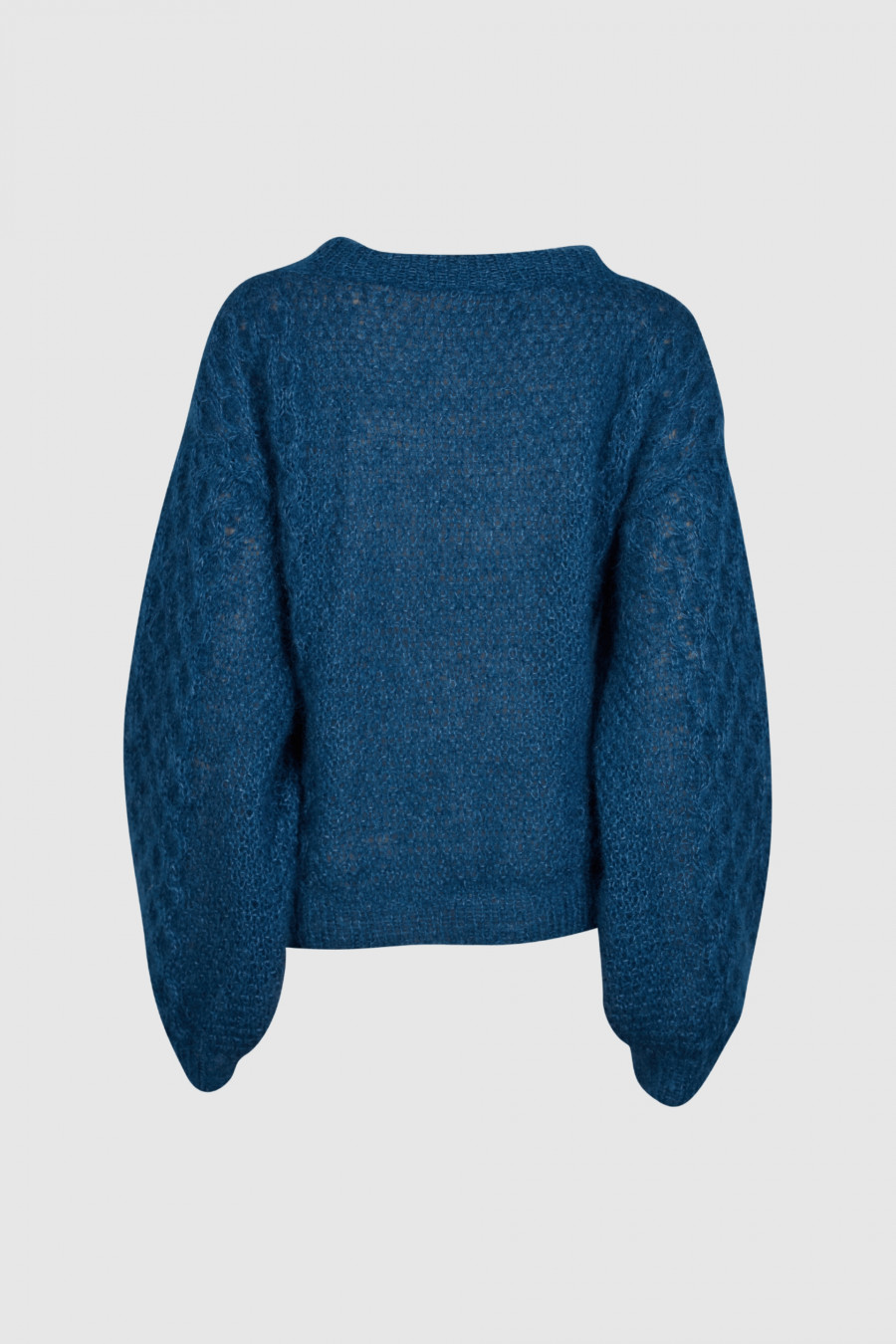 Hand knit mohair and silk sweater in Petrol