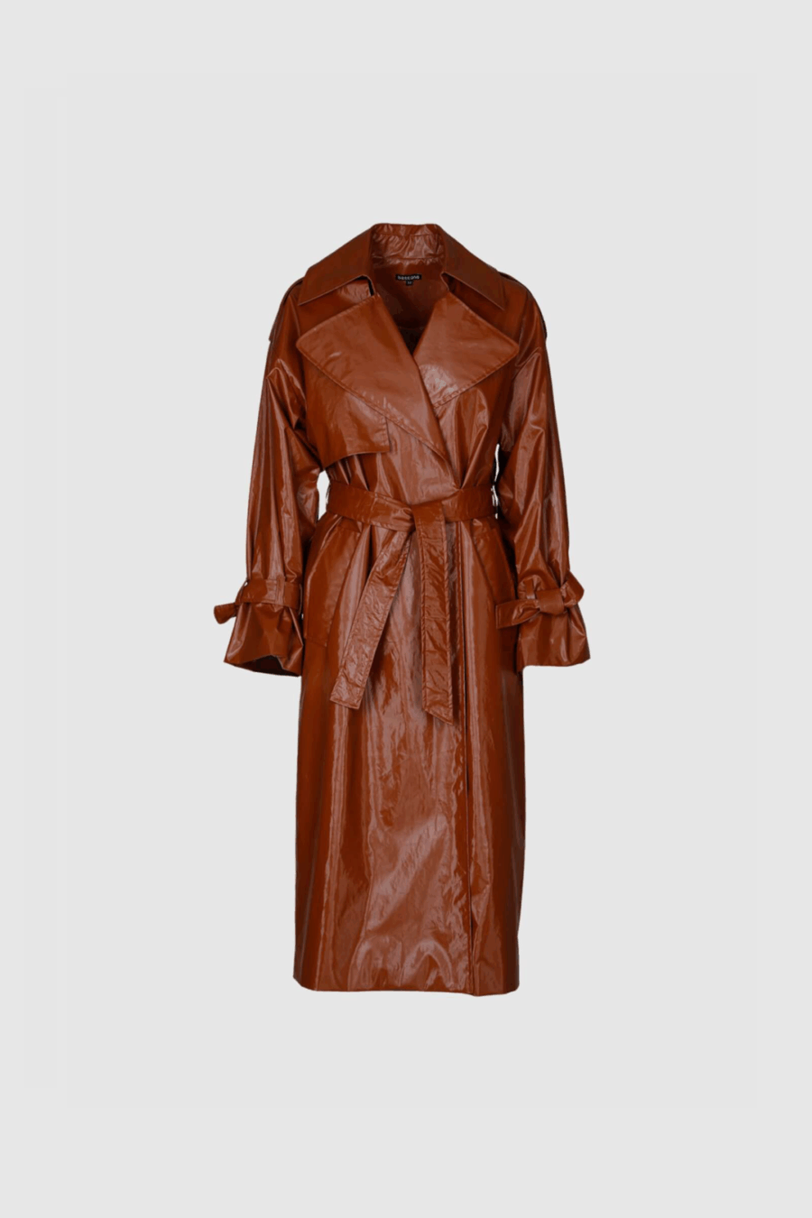 Trenchcoat aus Lack-Fakeleder in Braun