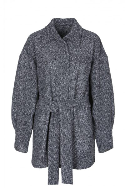 Jacke, extrem Oversize, Fledermausärmel mit breiter Manschette und Knöpfen, angedeutete aufgesetzte Brusttaschen, in der Taille langer Bindegürtel. Aus weichem, Wollmaterial gefertigt, Grau