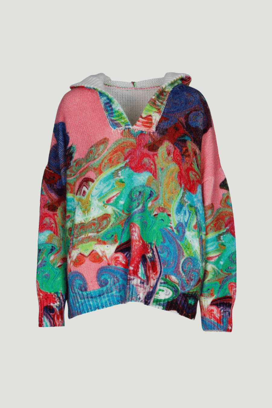 Bunter Kaschmir-Hoodie mit Print – Vorderansicht