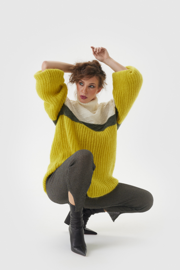 Oversize Pullover Damen Mohair Seide Wolle gelb