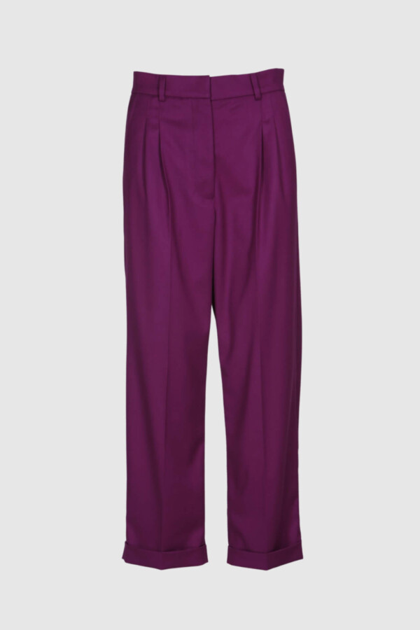 Hose, hoher Bund, Bundfalten, weites Bein, pink, schwarz, grau, 7/8 Länge