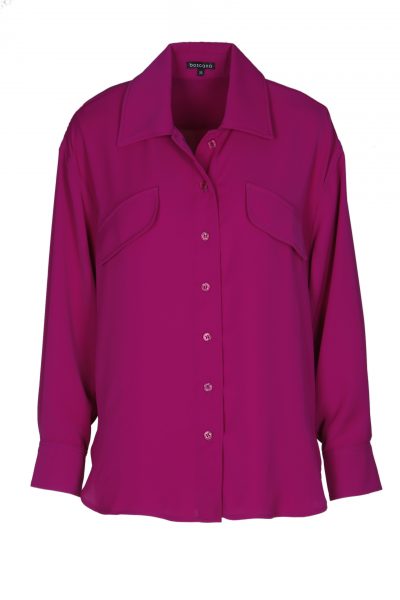 Bluse in Pink oder Fuchsia, aufgesetzte Brusttasche ,leicht Oversize, durchgeknöpfte Knopfleiste
