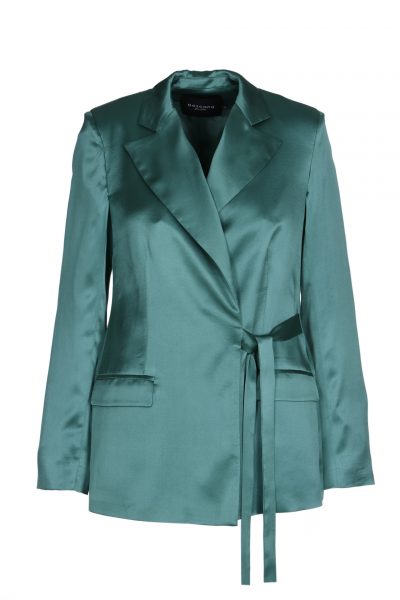 Blazer, Seide, Grün, Glänzend, Wickeloptik