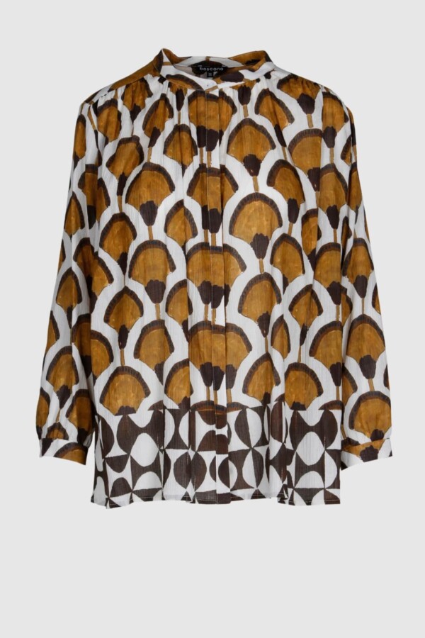 Bluse, Baumwolle, Print, braun, gelb, weiß,