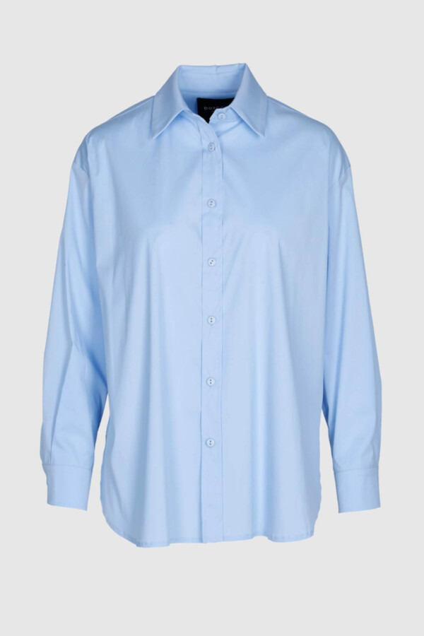 Blaue Oversize-Bluse aus Baumwolle – Vorderansicht