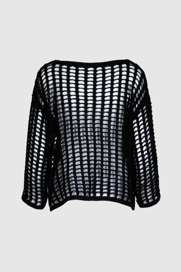 Schwarzer Häkelpullover in Netzoptik – Stilvolles Statement mit luftiger Eleganz – Bild 2