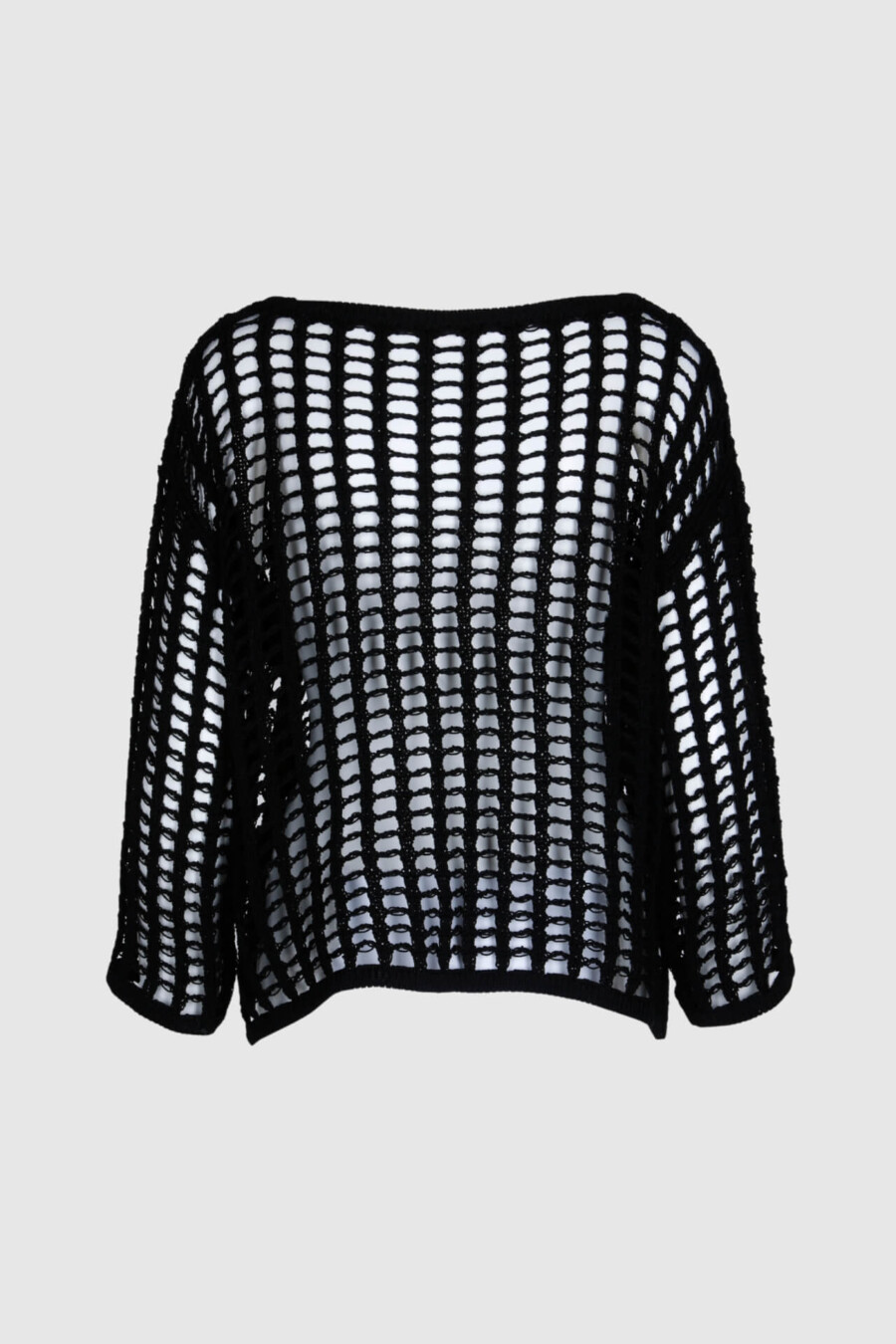 Schwarzer Pullover in Häkeloptik, verkürzter Arm, transparent, casual Look, Uni