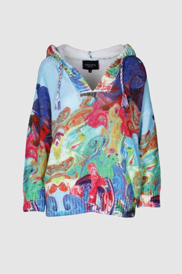 Kaschmir, Wolle, Pullover, Hoodie, Unisex, Print, blau, Kaschmirpullover, Wollpullover mit Kapuze