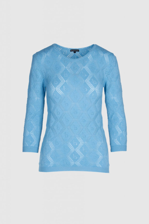 Ajour Pullover aus blauer Baumwolle – Vorderansicht