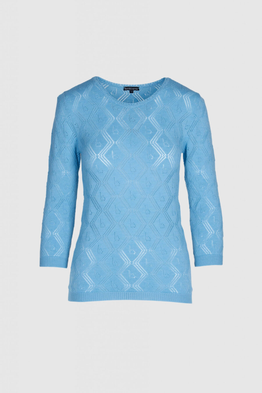 Ajour Pullover aus blauer Baumwolle – Vorderansicht