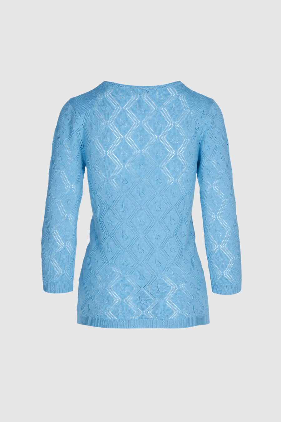Pullover gestrickt in blau, mit Muster und verkürzten Arm, Merinowolle, Rundhals, blau, uni, transparent