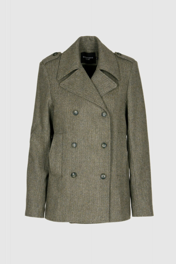 Cabanjacke aus Wolle in Grün Melange