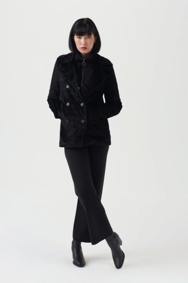 Damen Cabanjacke Fell-Imitat in Schwarz
