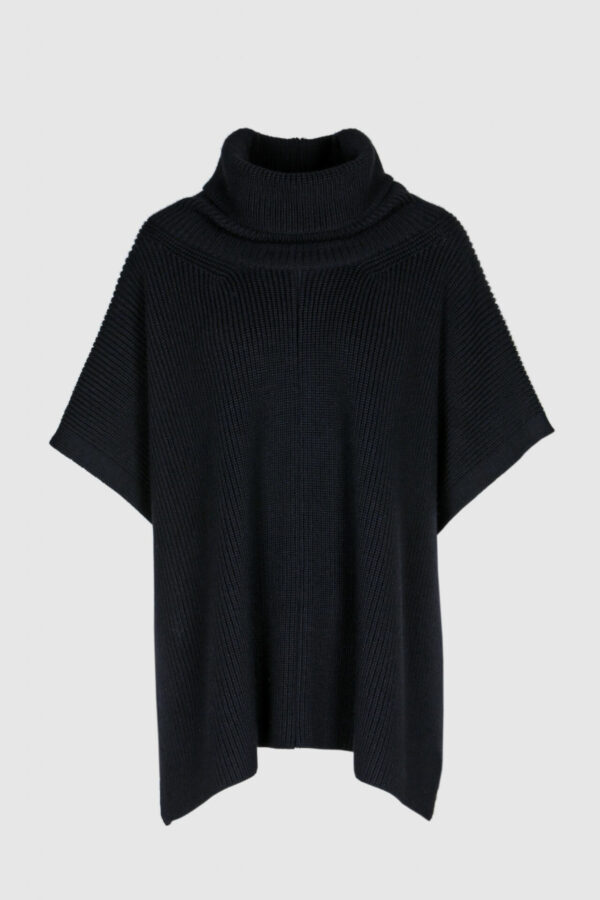 Poncho aus reiner Wolle in schwarz