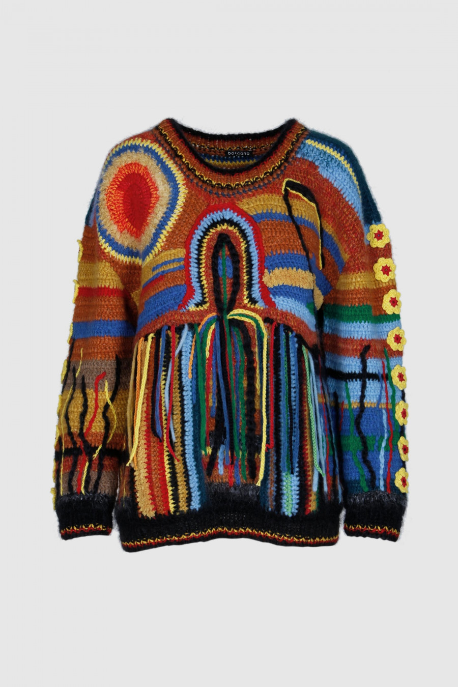 reine Handarbeit, gehÃ¤kelter bunter Pullover aus Wolle, unterschiedliche Materialien, bunt, Hippie, Luxus