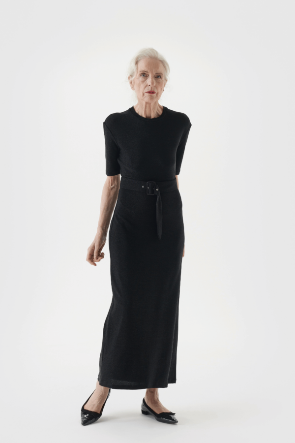 Kleid Damen Schwarz Detail Gürtel
