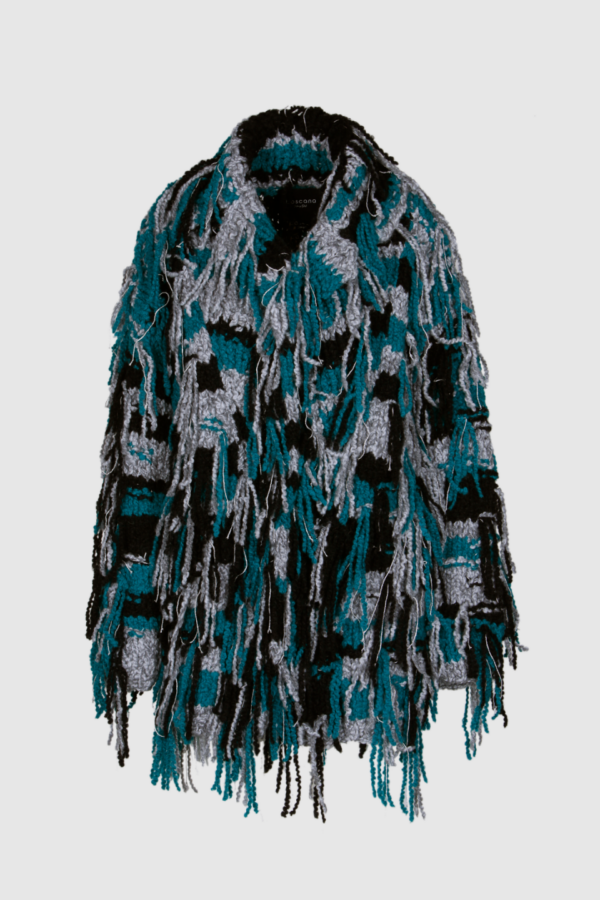 Damen Handstrick Stickjacke in grün grau und petrol
