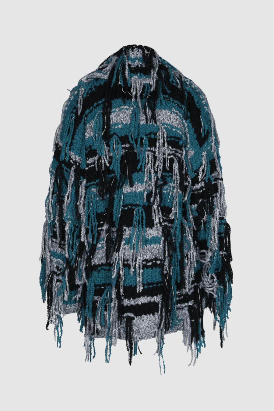 Damen Handstrick Stickjacke in grün grau und petrol Rückseite