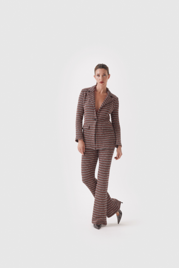 Damen Hose in gewebter Optik in orange und schwarz