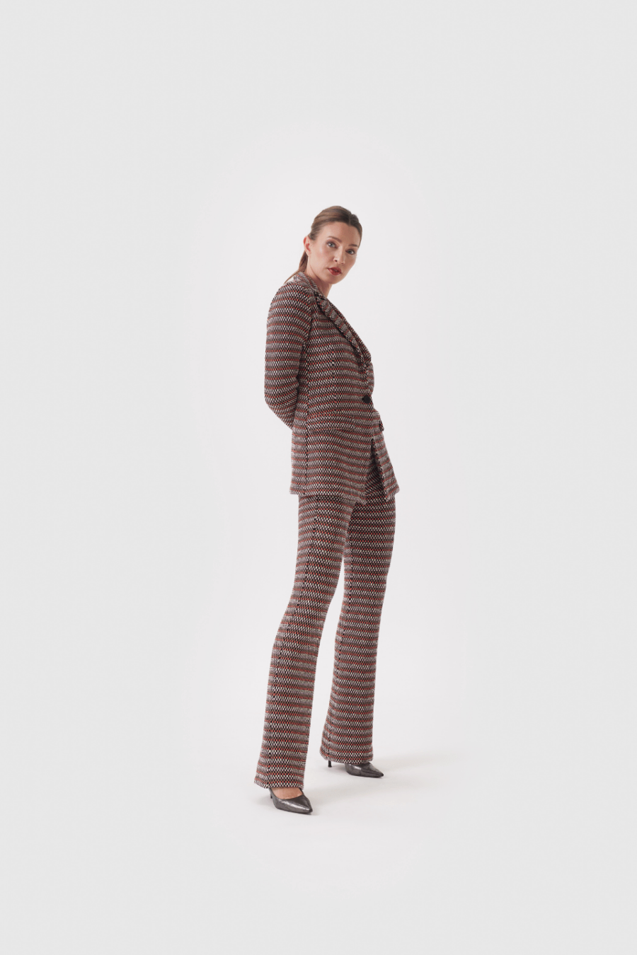 Damen Hose in gewebter Optik in orange und schwarz