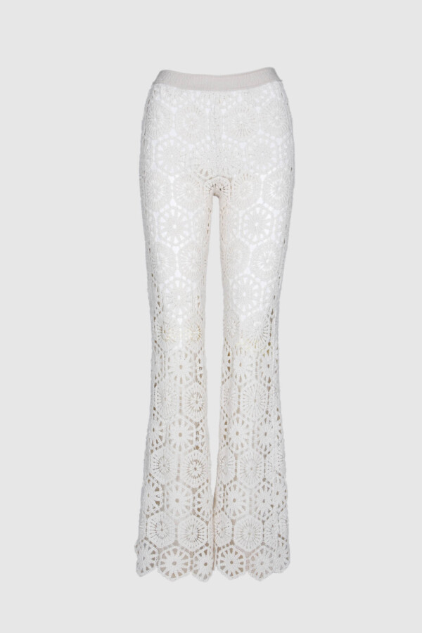 Hose mit asugestellten Bein, Strickhose, Retro Hose, creme, transparent, Strickmuster, Boho Style, weiss, schwarz