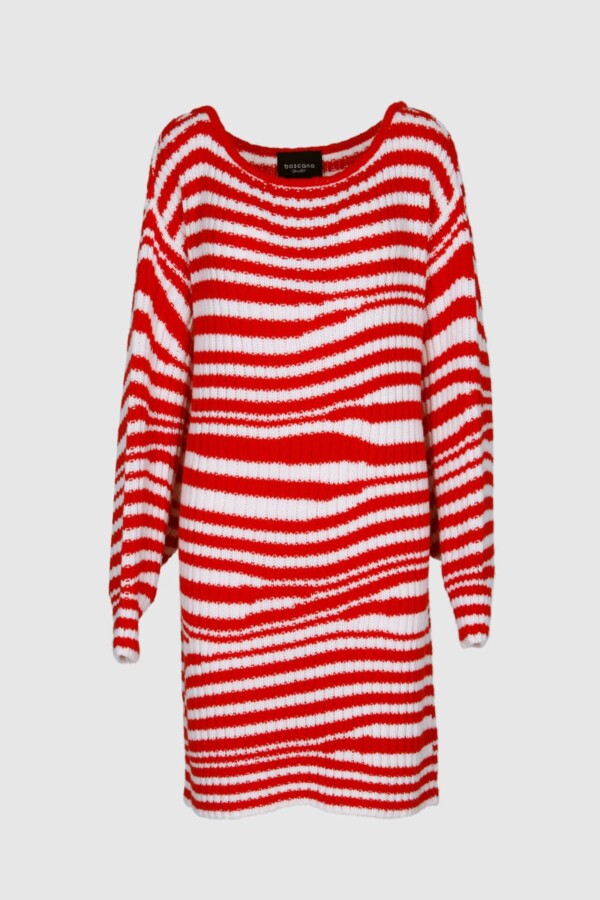 Pullover, Strickpullover, oversized, rot, weiss, Strickkleid, weiter Am, gestrickter Pullover