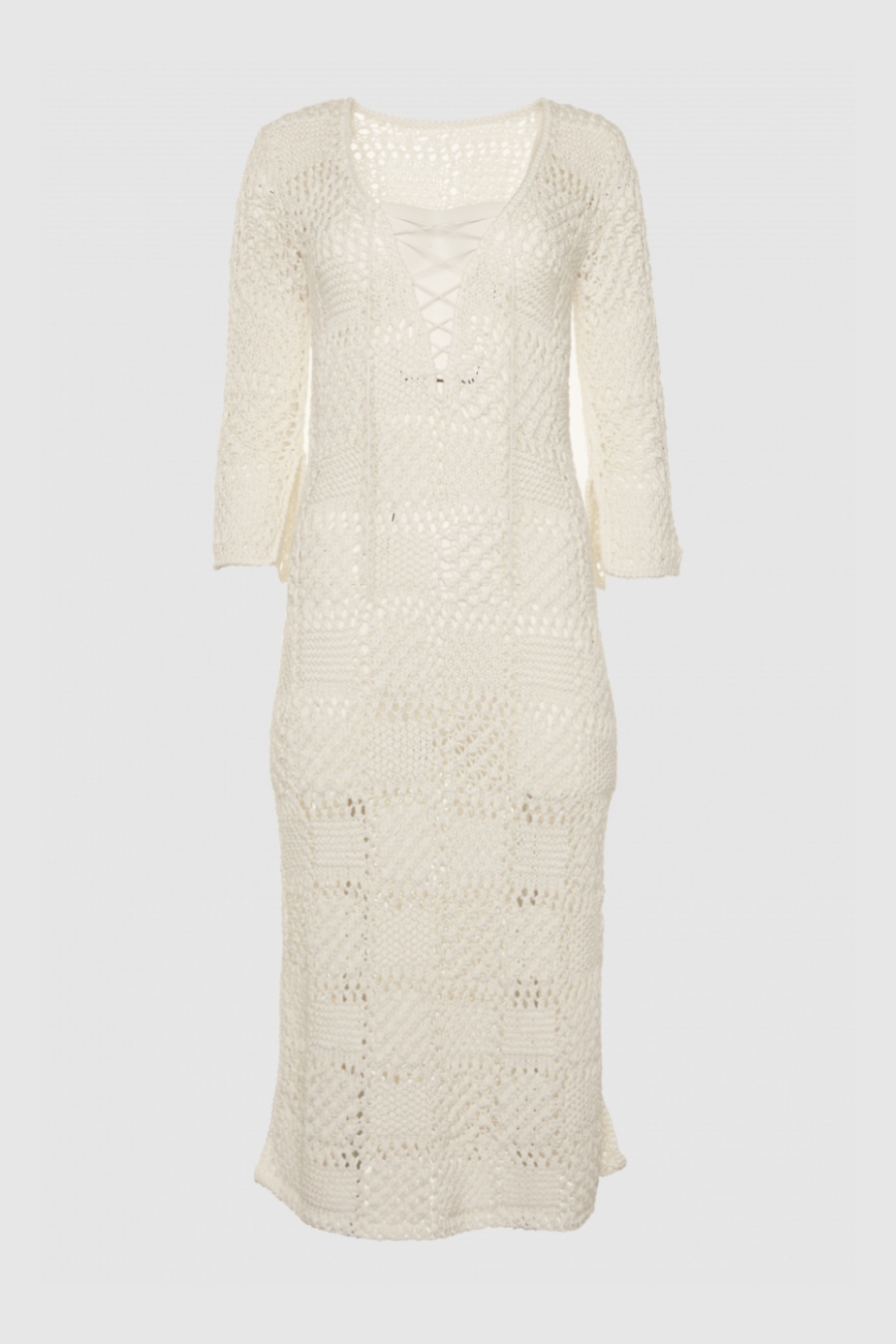Strickkleid aus Baumwolle in Creme (Handarbeit)