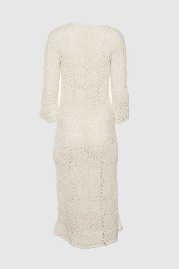 Strickkleid aus Baumwolle in Creme (Handarbeit)