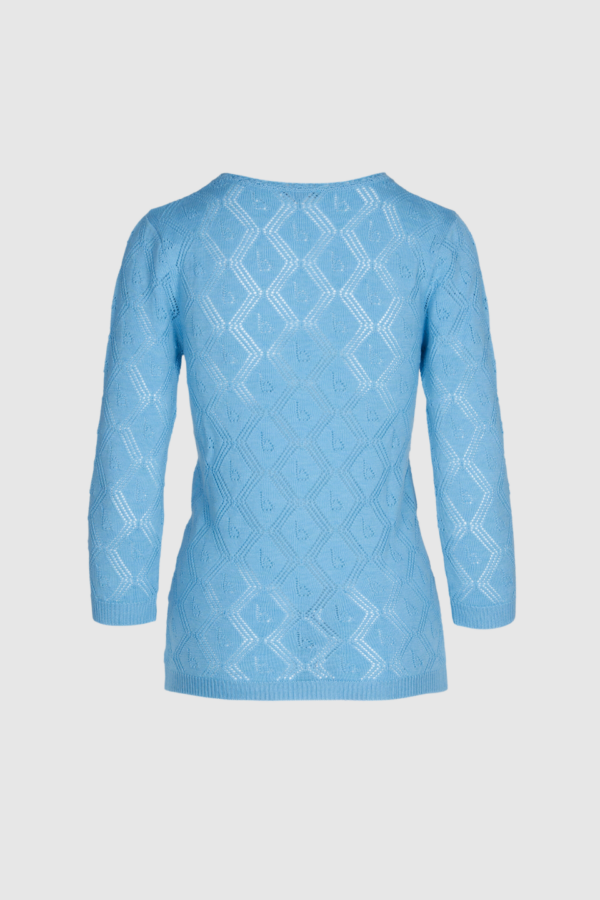 Transparenter Ajour Pullover aus blauer Baumwolle – Bild 2