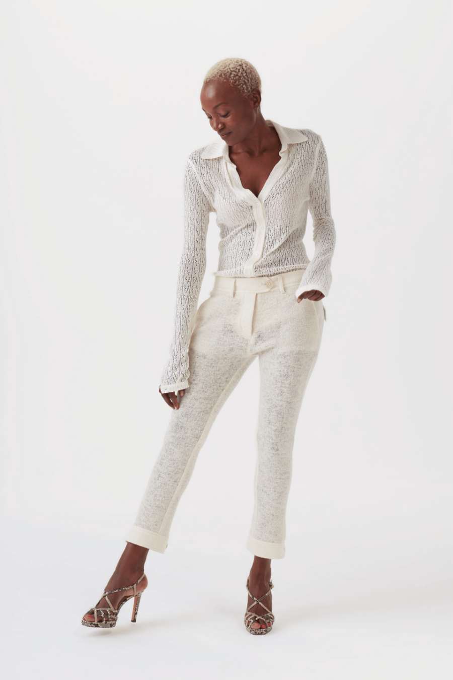 Gewebte Bluse Creme Weiß Damen