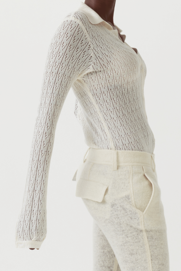 Gewebte Bluse Creme Weiß Damen