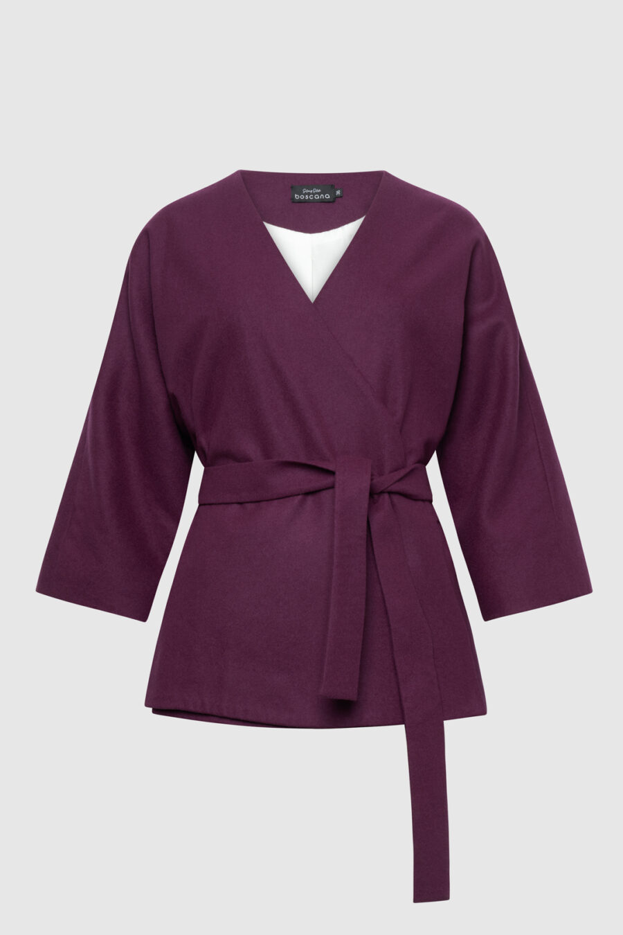 Kurzkimono aus Merinowolle in Purple mit Paisley-Seidenfutter