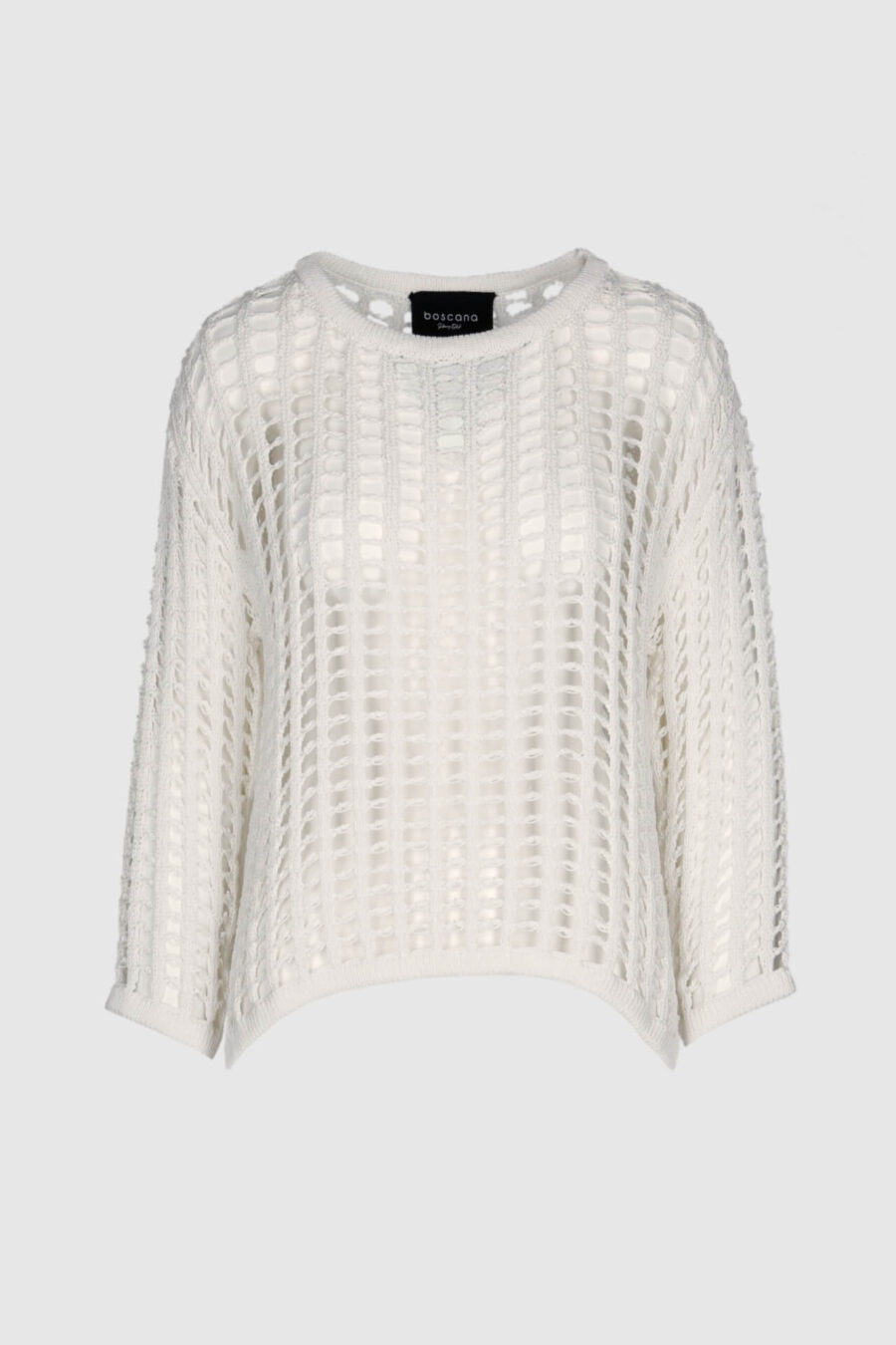 Weißer Pullover in Häkeloptik – Vorderansicht