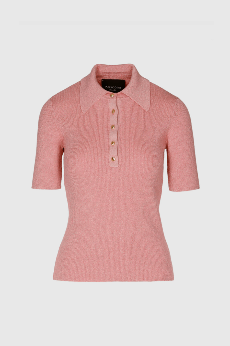 Strickoberteil in Rosé mit Polokragen