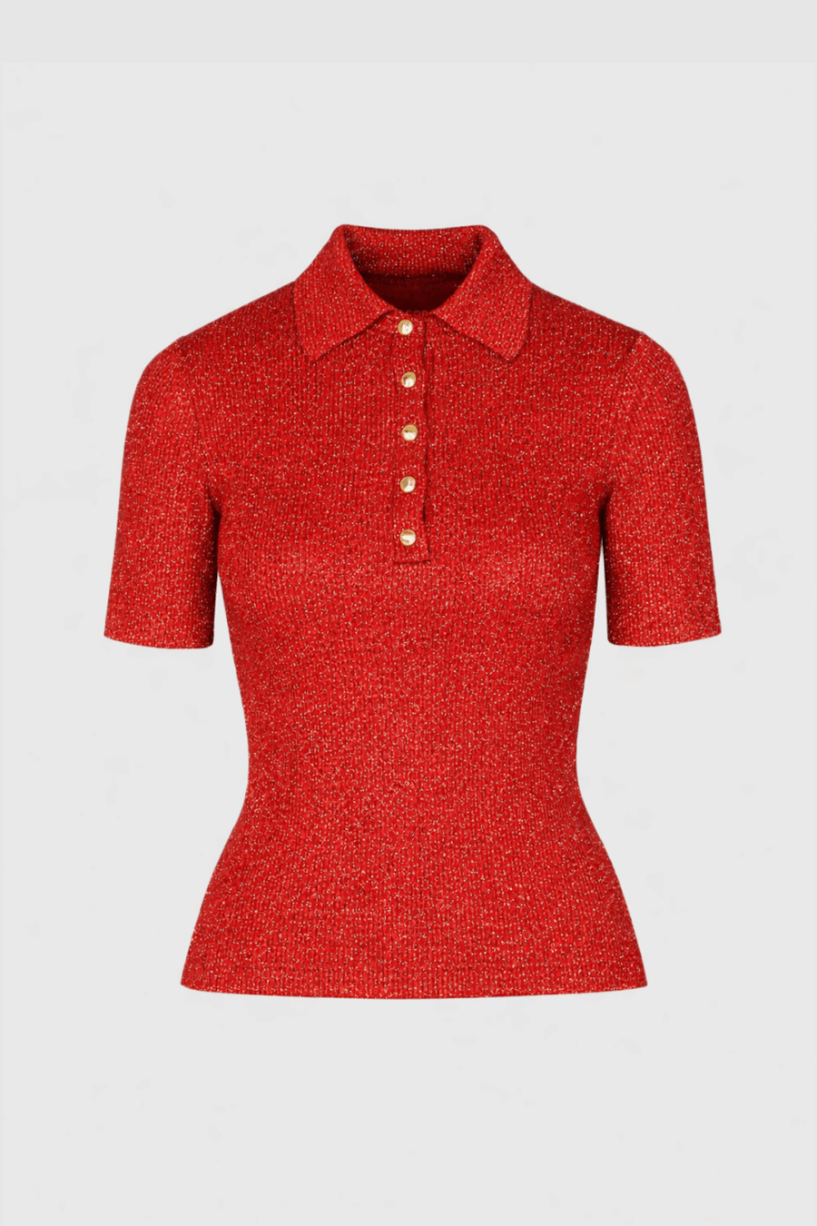 Strickoberteil in Rot mit Polokragen