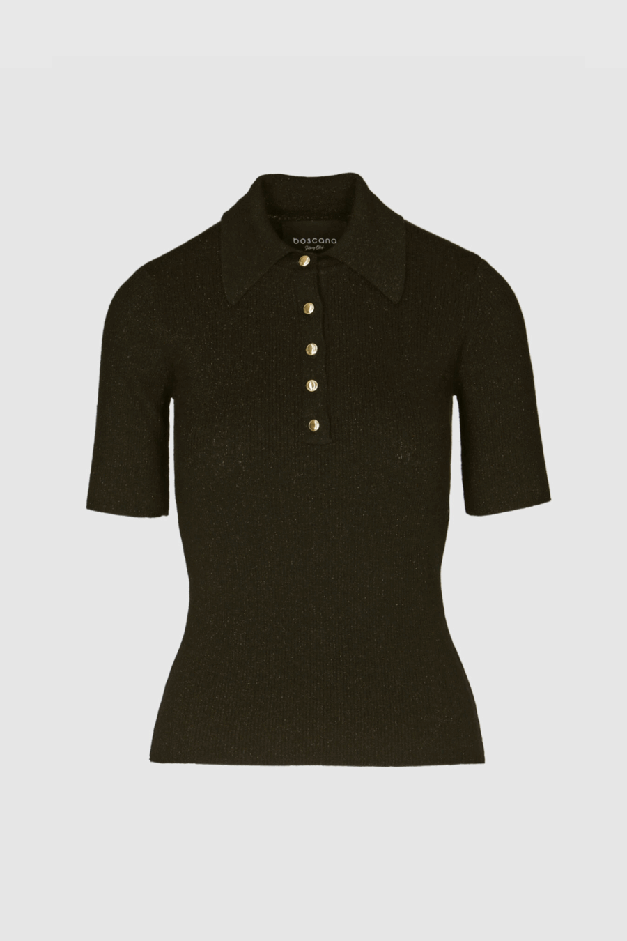 Strickoberteil in Schwarz mit Polokragen