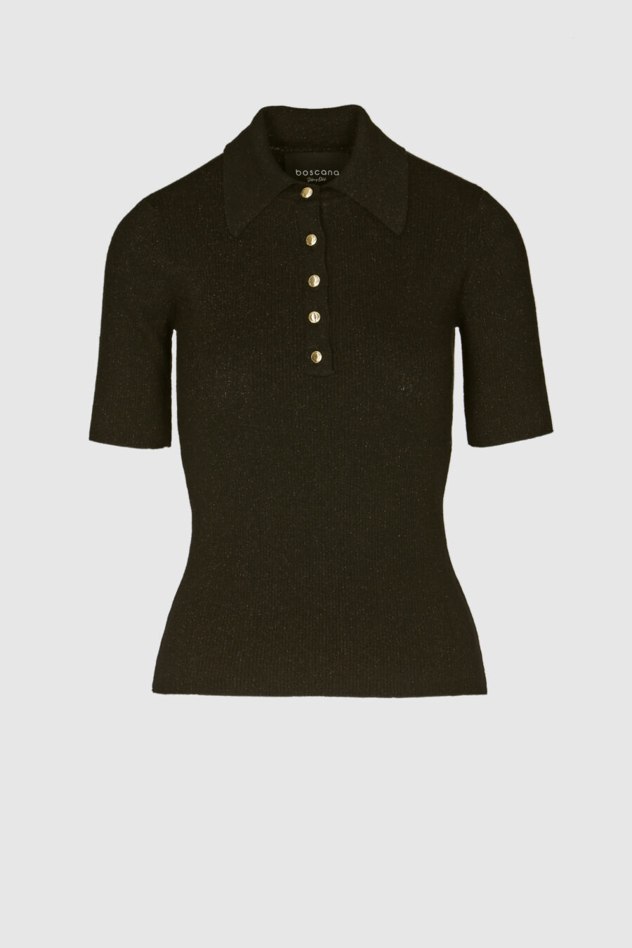 Strickoberteil in Schwarz mit Polokragen