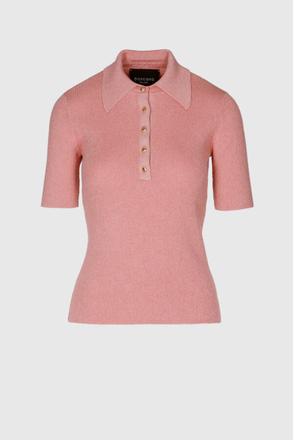 Gestricktes Polo-Shirt in rosa mit Lurex