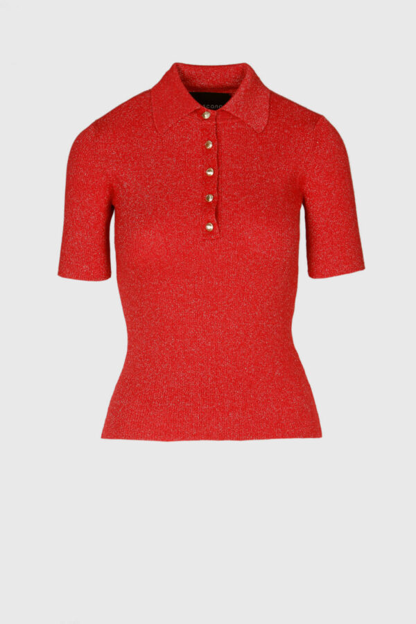 Rotes Polo-Shirt mit Lurex