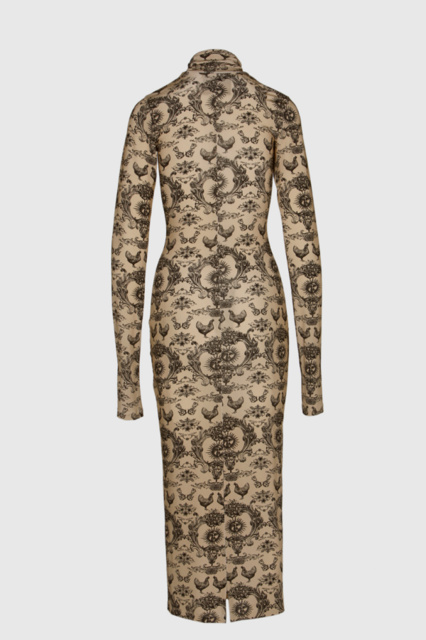 Stilvolles Damen Neckholder Kleid in Creme mit Print – Rückansicht