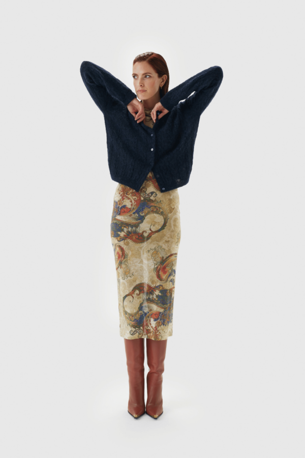 Figurbetontes Paisley Kleid für Damen in Creme – Detailansicht