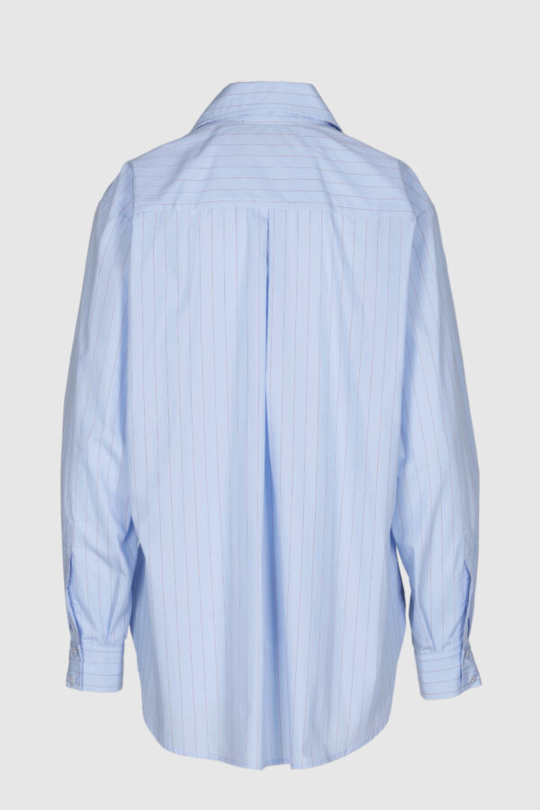 Bluse in blau mit roten Streifen Damen