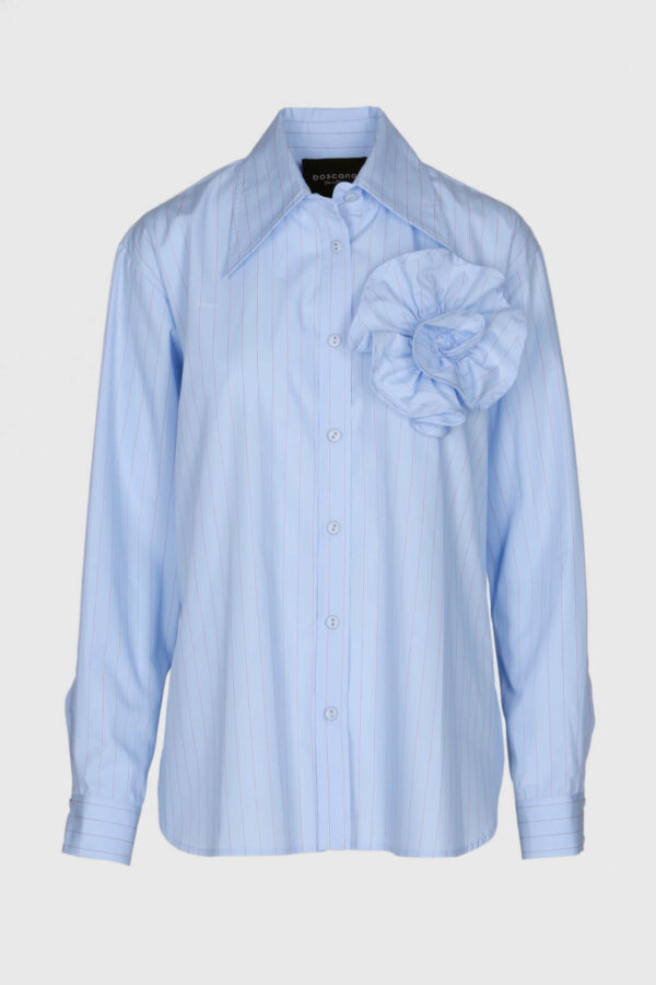 Bluse in blau mit roten Streifen