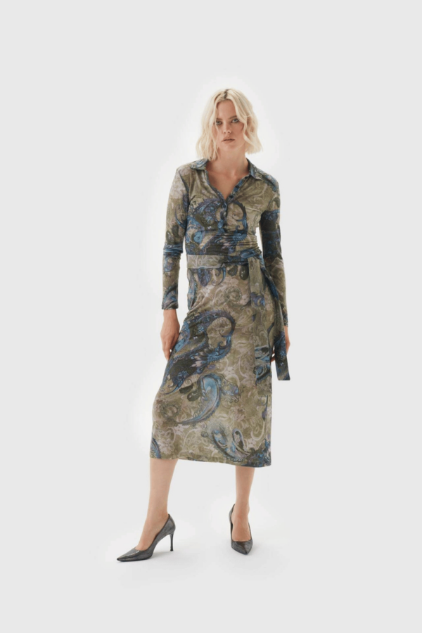 Damen Polo Kleid mit grau Muster Print